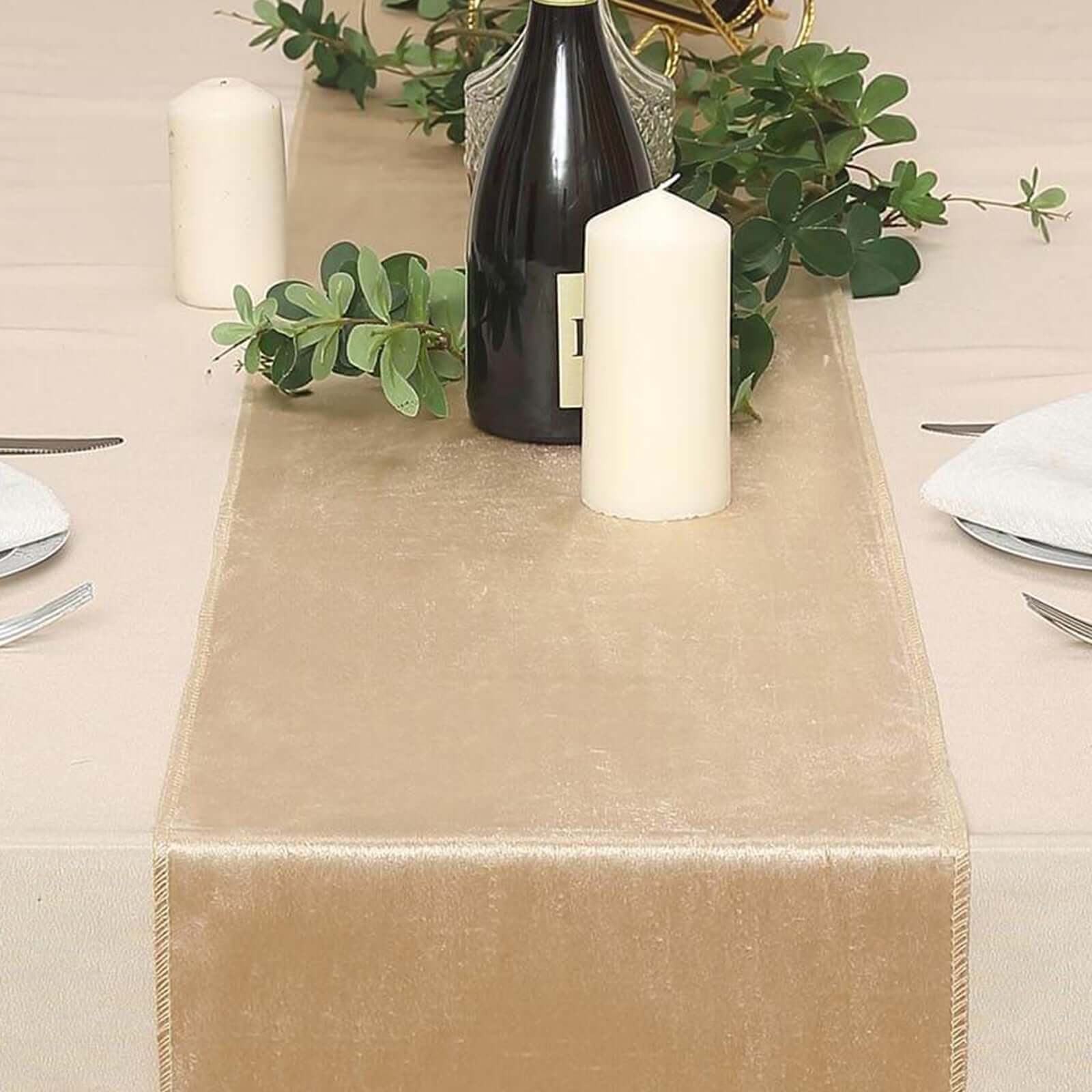 Premium Velvet 12"x108" Table Runner Champagne - Sheen Finish Reusable Table Decor