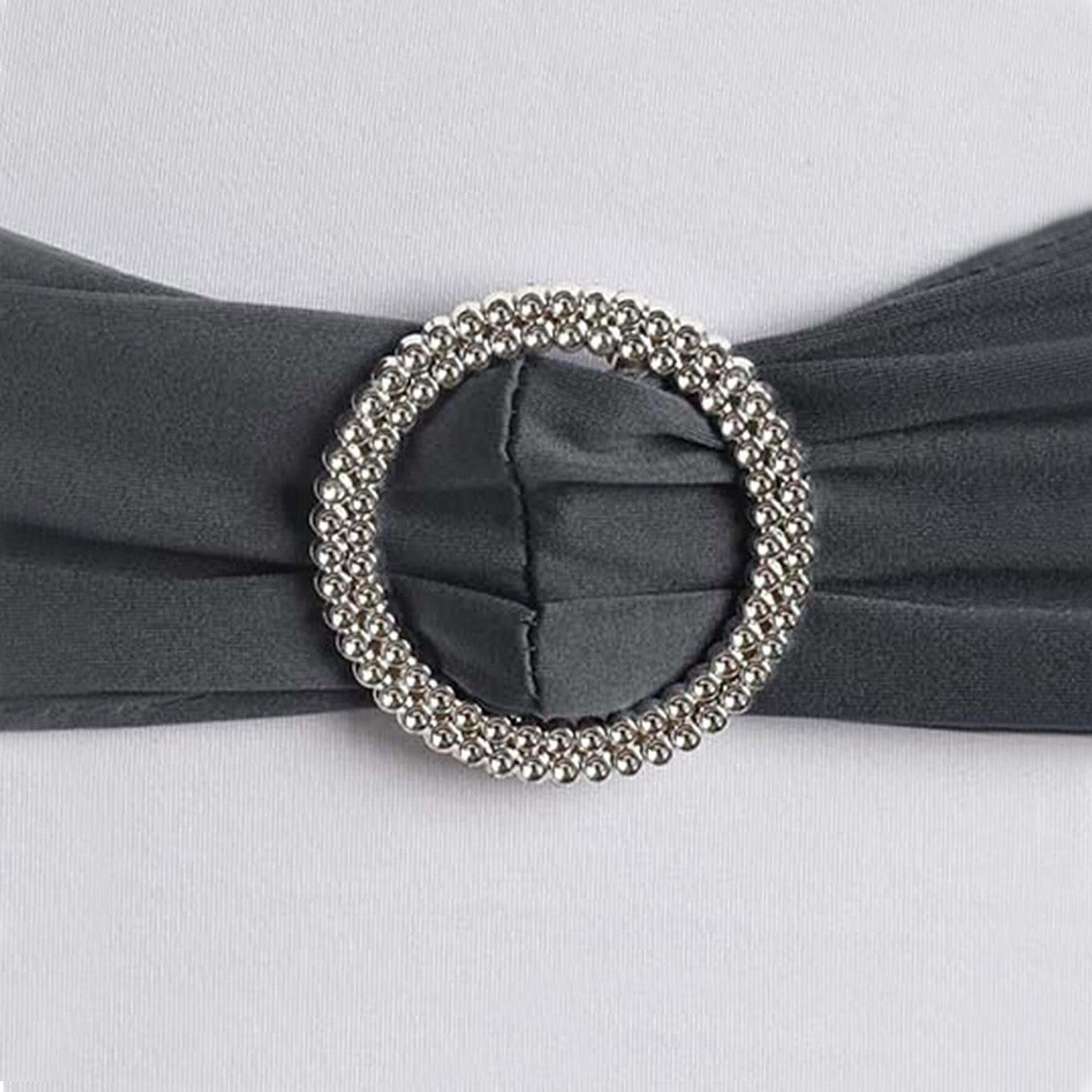 5 Pack Stretch Spandex Chair Sashes Charcoal Gray - Reusable Chair Bands with Silver Diamond Ring Slide Buckle 5"x14"