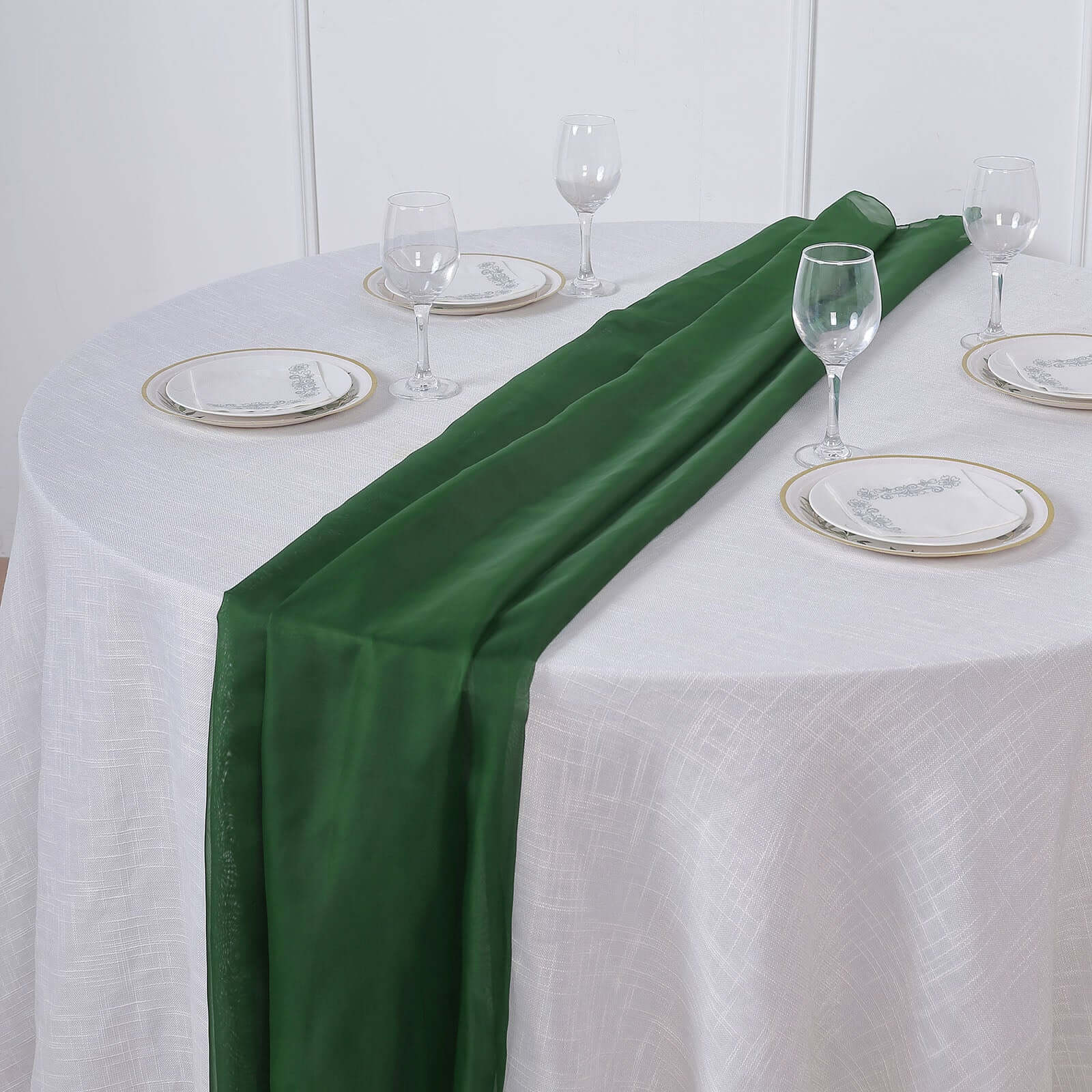 Chiffon 6ft Table Runner Hunter Emerald Green - Flowy & Lightweight Table Decor