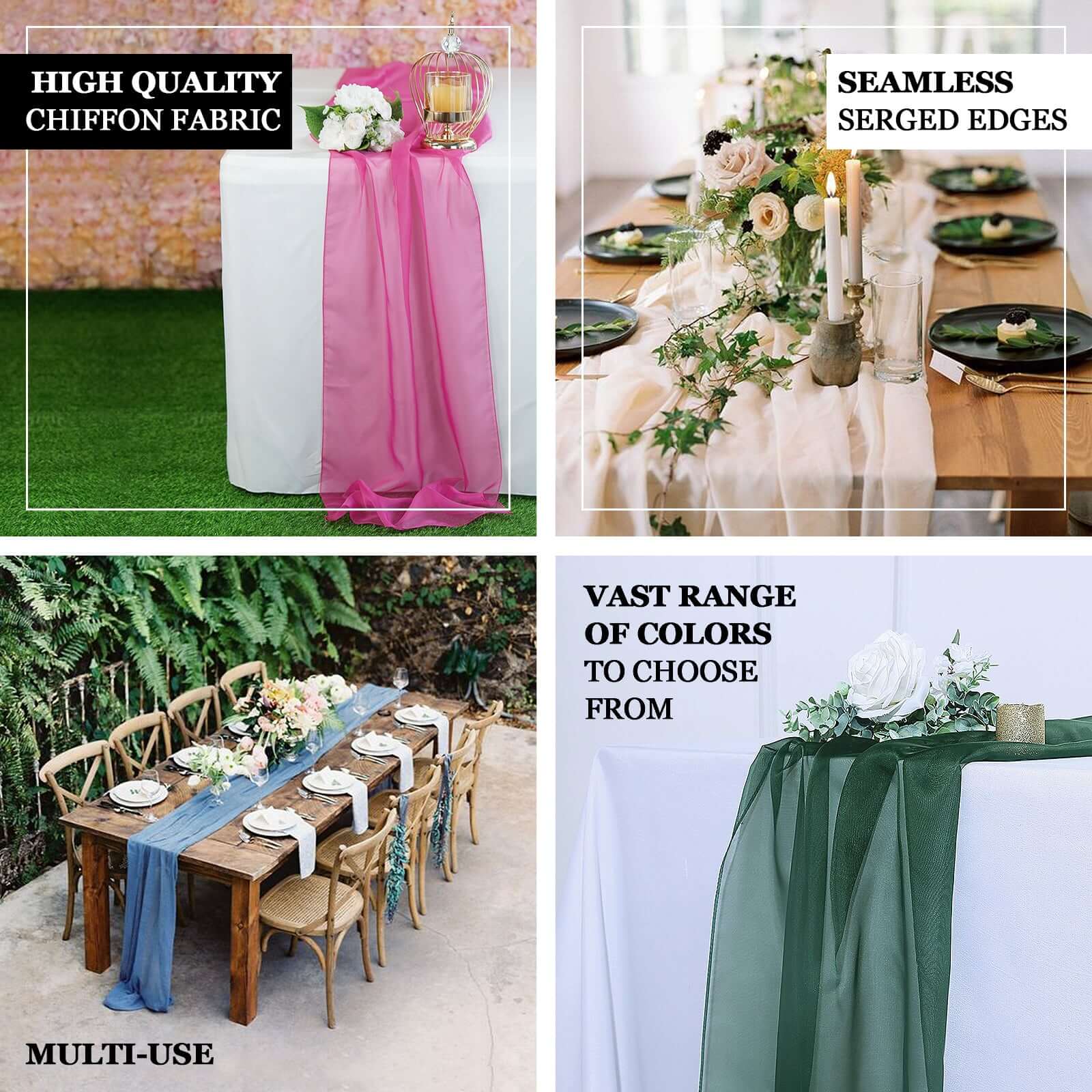 Chiffon 6ft Table Runner Hunter Emerald Green - Flowy & Lightweight Table Decor