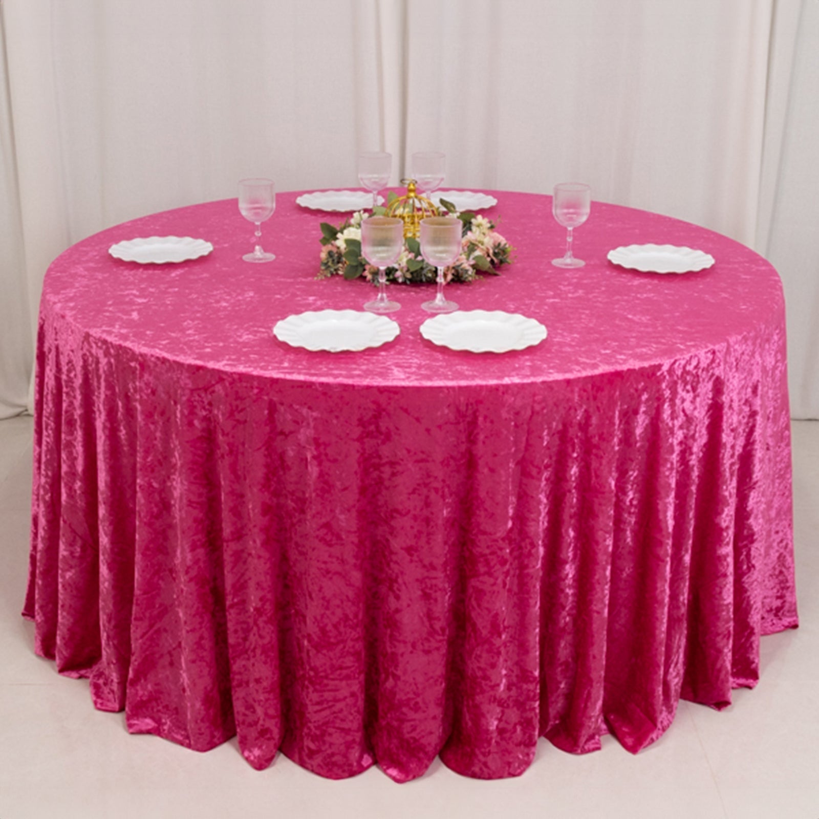 Premium Crushed Velvet 120" Round Tablecloth Fuchsia - Reusable Soft & Stylish Seamless Table Cover - Bell Racket Store