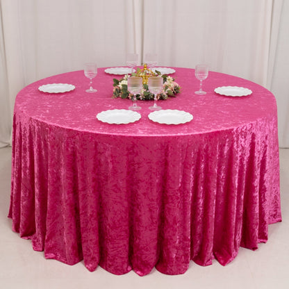 Premium Crushed Velvet 120" Round Tablecloth Fuchsia - Reusable Soft & Stylish Seamless Table Cover - Bell Racket Store