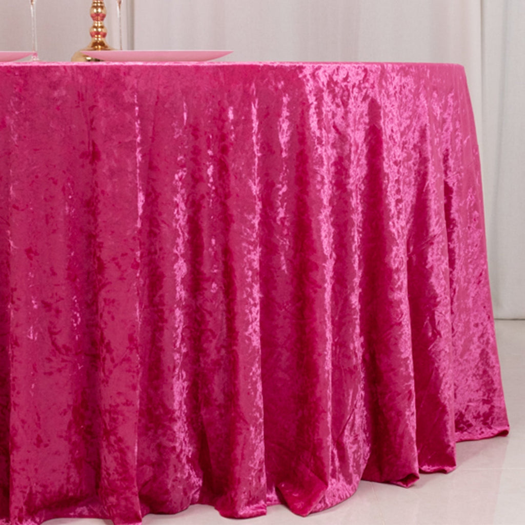 Premium Crushed Velvet 120" Round Tablecloth Fuchsia - Reusable Soft & Stylish Seamless Table Cover - Bell Racket Store