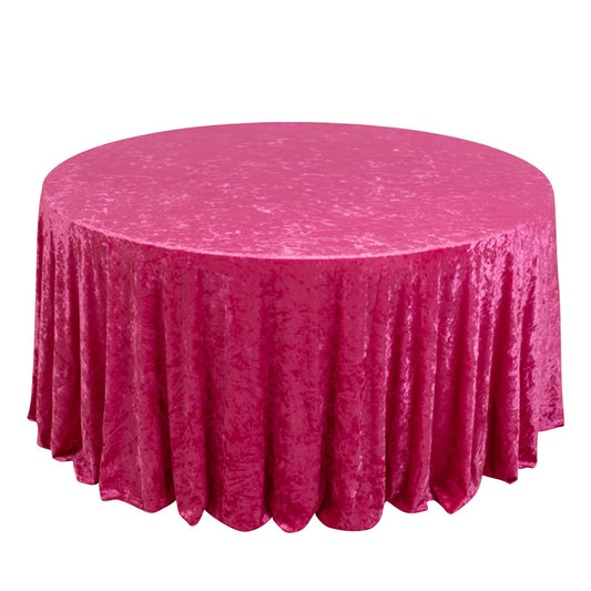 Premium Crushed Velvet 120" Round Tablecloth Fuchsia - Reusable Soft & Stylish Seamless Table Cover - Bell Racket Store