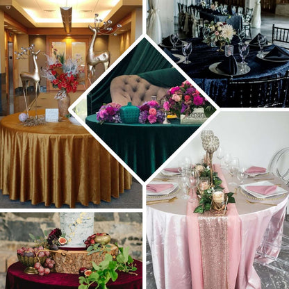 Premium Crushed Velvet 120" Round Tablecloth Fuchsia - Reusable Soft & Stylish Seamless Table Cover - Bell Racket Store