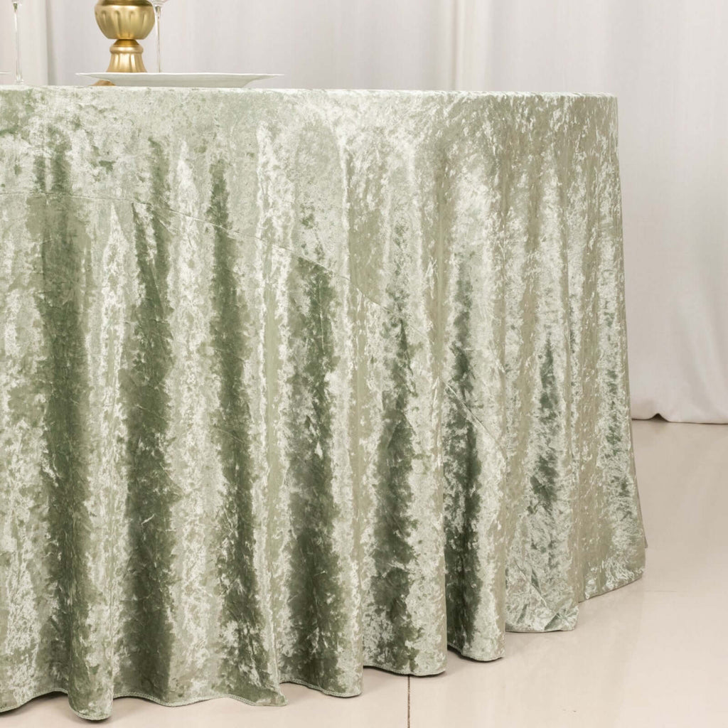 Premium Crushed Velvet 120" Round Tablecloth Sage Green - Reusable Soft & Stylish Seamless Table Cover - Bell Racket Store