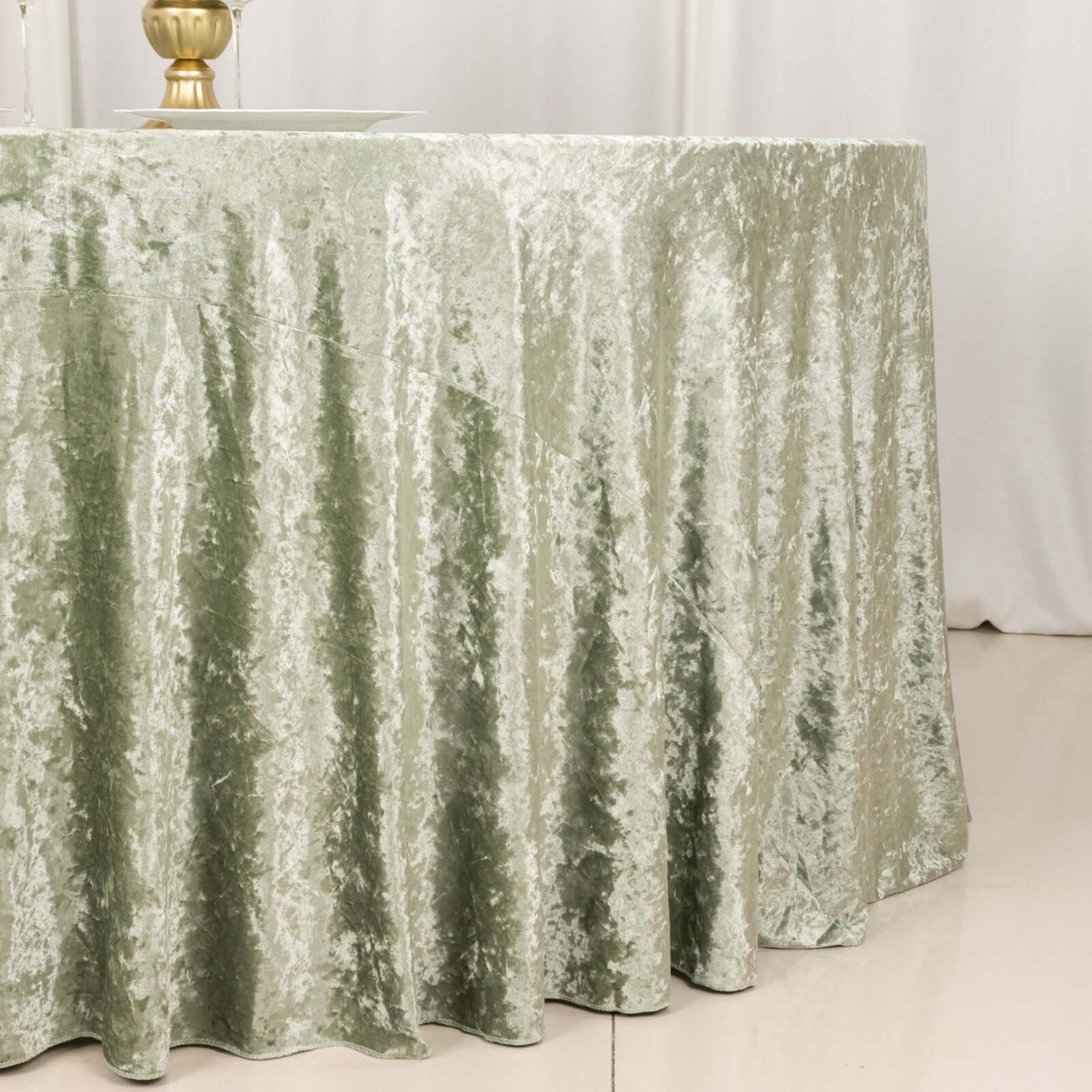 Premium Crushed Velvet 120" Round Tablecloth Sage Green - Reusable Soft & Stylish Seamless Table Cover - Bell Racket Store