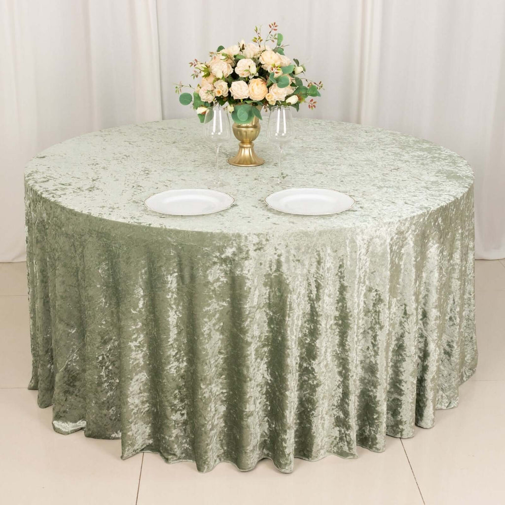 Premium Crushed Velvet 120" Round Tablecloth Sage Green - Reusable Soft & Stylish Seamless Table Cover - Bell Racket Store