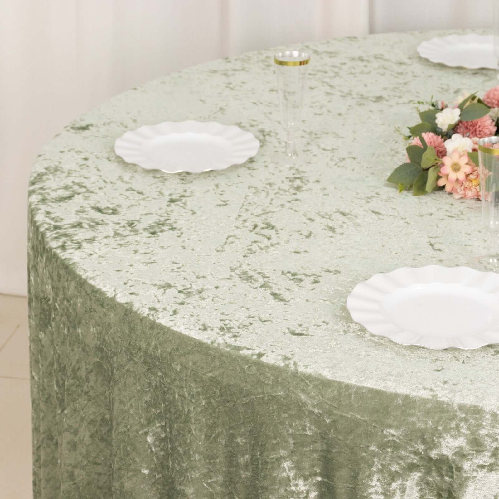 Premium Crushed Velvet 120" Round Tablecloth Sage Green - Reusable Soft & Stylish Seamless Table Cover - Bell Racket Store