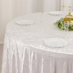 Premium Crushed Velvet 120" Round Tablecloth White - Reusable Soft & Stylish Seamless Table Cover - Bell Racket Store