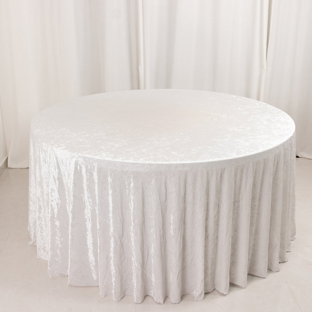 Premium Crushed Velvet 120" Round Tablecloth White - Reusable Soft & Stylish Seamless Table Cover - Bell Racket Store
