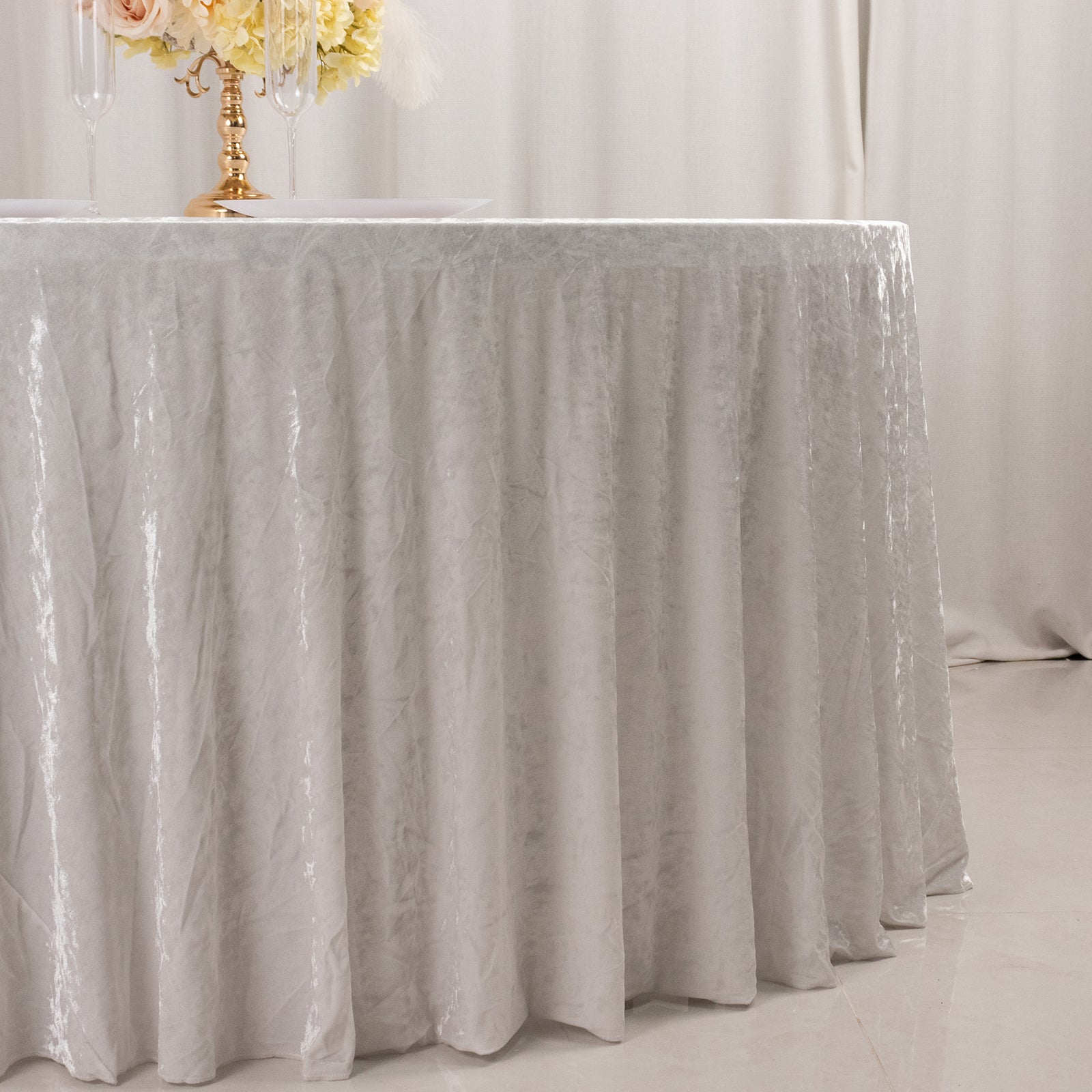 Premium Crushed Velvet 120" Round Tablecloth White - Reusable Soft & Stylish Seamless Table Cover - Bell Racket Store
