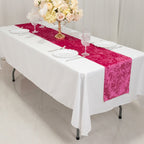 Premium Crushed Velvet 12"x108" Table Runner Fuchsia - Soft & Wrinkle - Resistant Table Linen - Bell Racket Store