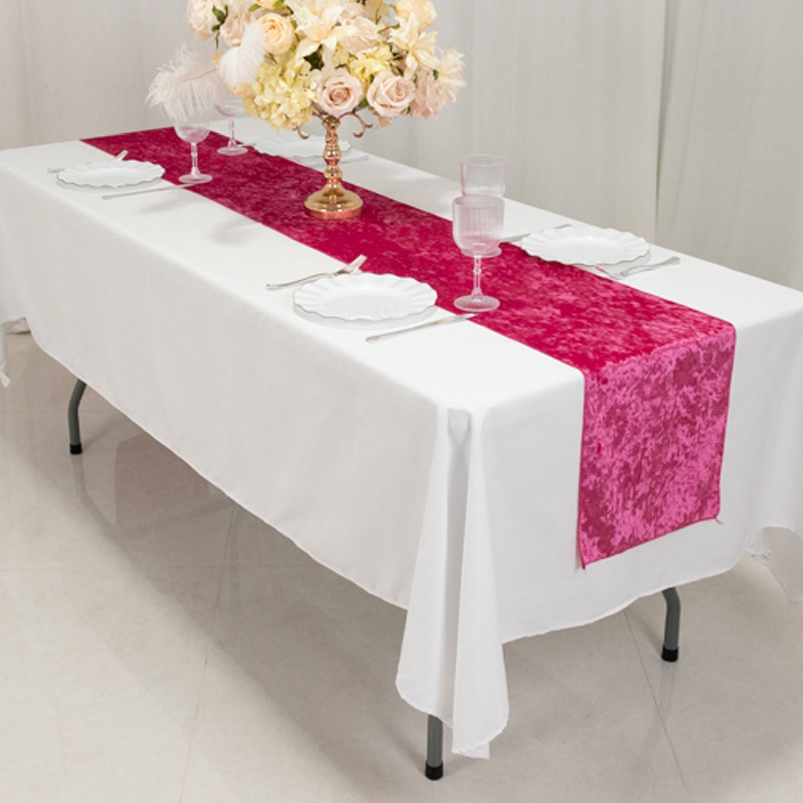 Premium Crushed Velvet 12"x108" Table Runner Fuchsia - Soft & Wrinkle - Resistant Table Linen - Bell Racket Store