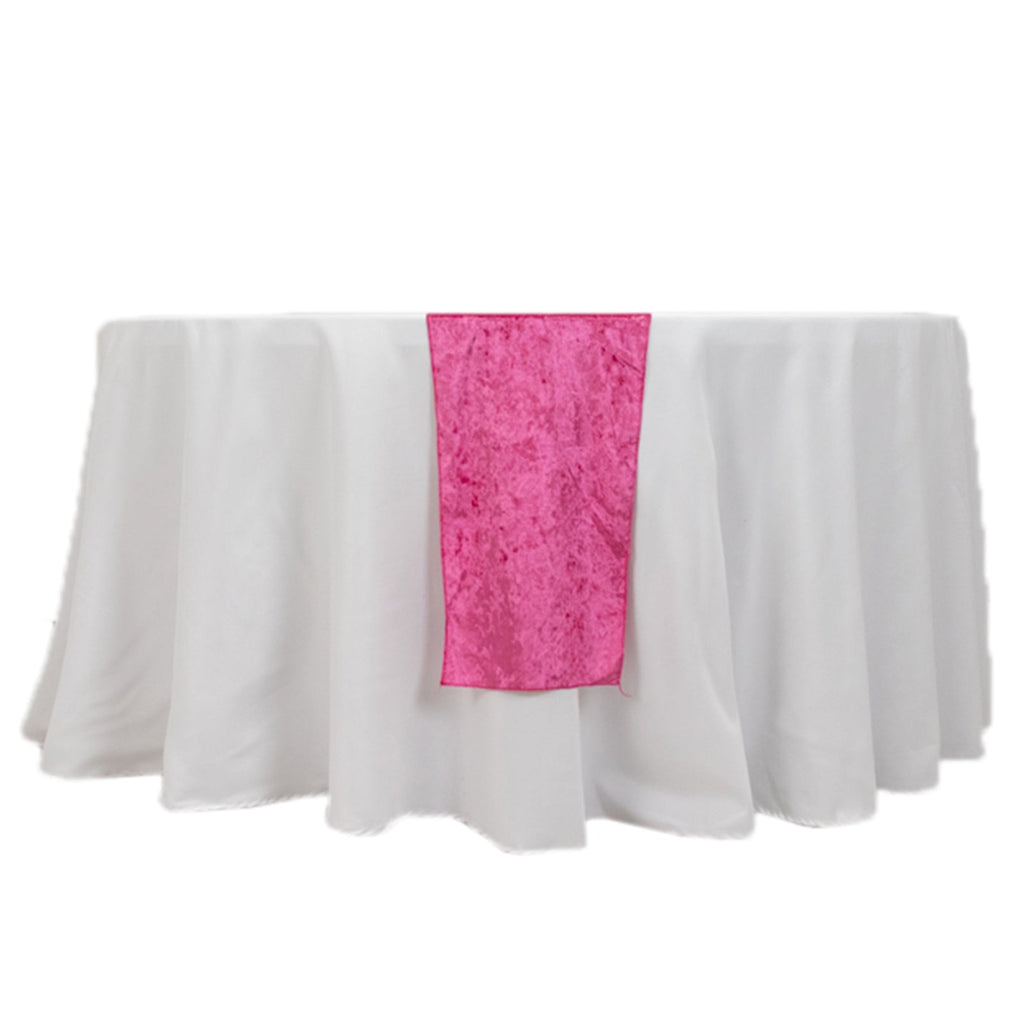 Premium Crushed Velvet 12"x108" Table Runner Fuchsia - Soft & Wrinkle - Resistant Table Linen - Bell Racket Store