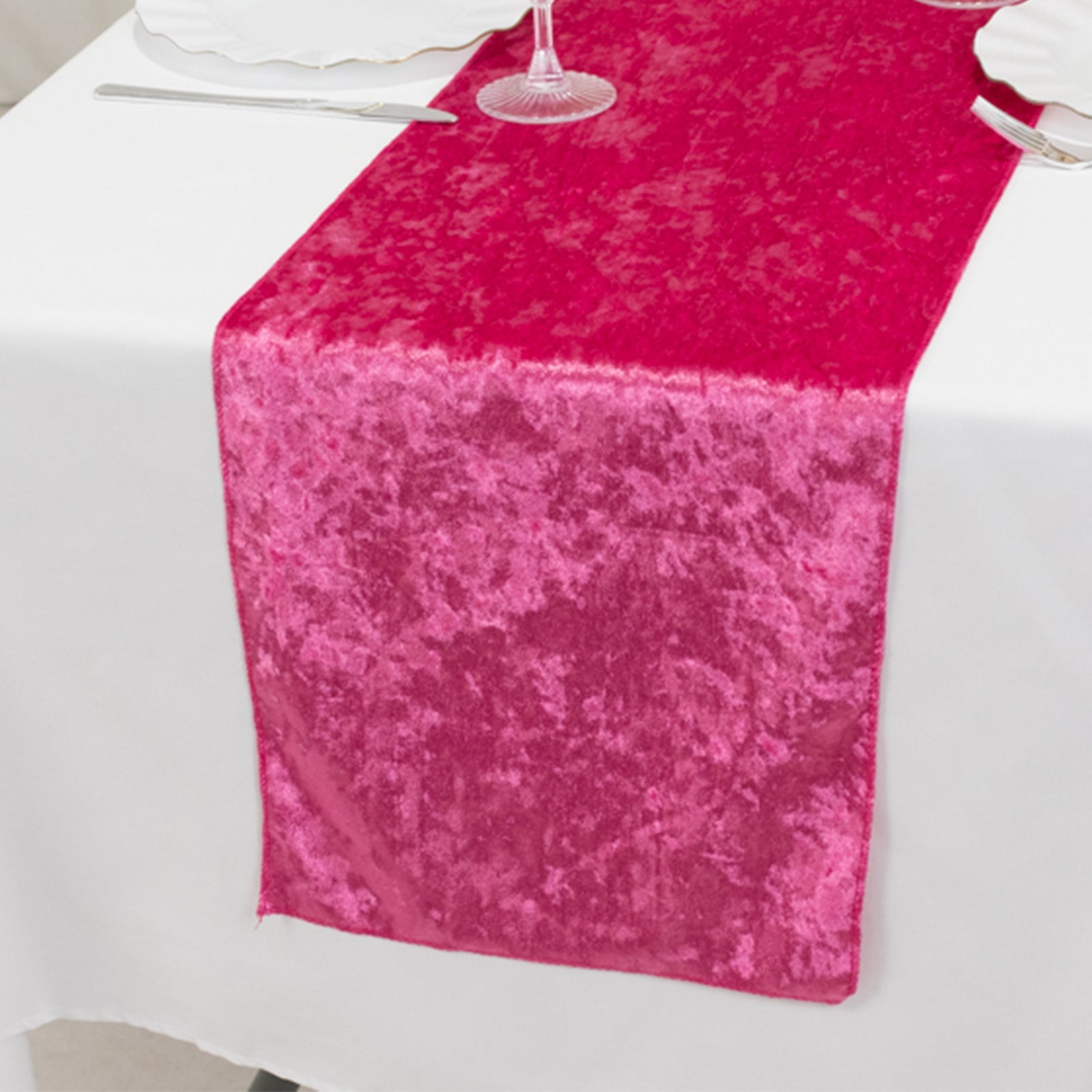 Premium Crushed Velvet 12"x108" Table Runner Fuchsia - Soft & Wrinkle - Resistant Table Linen - Bell Racket Store