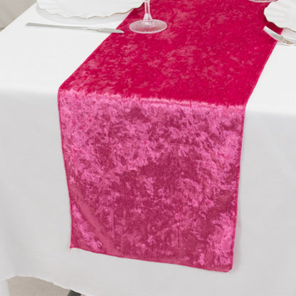 Premium Crushed Velvet 12"x108" Table Runner Fuchsia - Soft & Wrinkle - Resistant Table Linen - Bell Racket Store