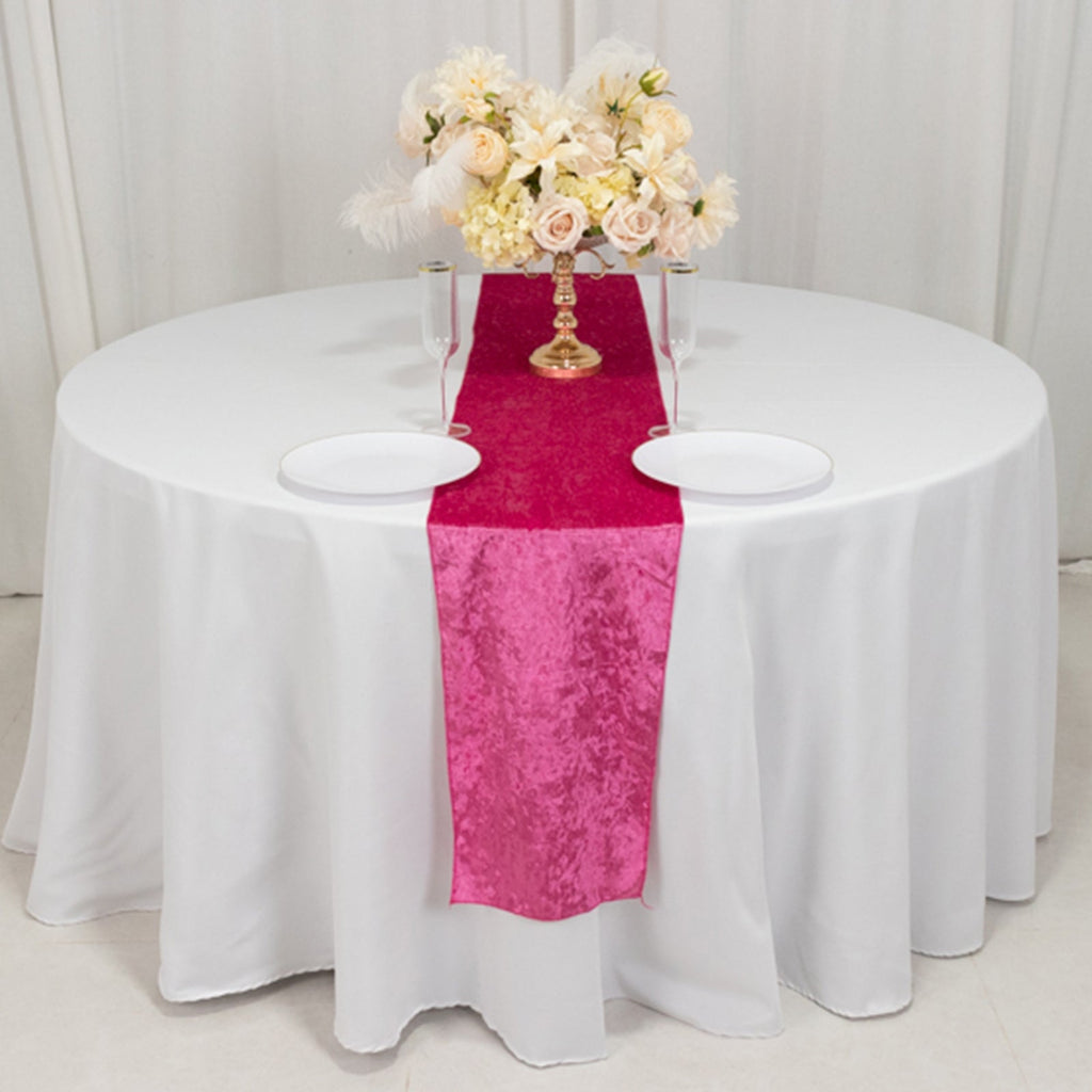 Premium Crushed Velvet 12"x108" Table Runner Fuchsia - Soft & Wrinkle - Resistant Table Linen - Bell Racket Store