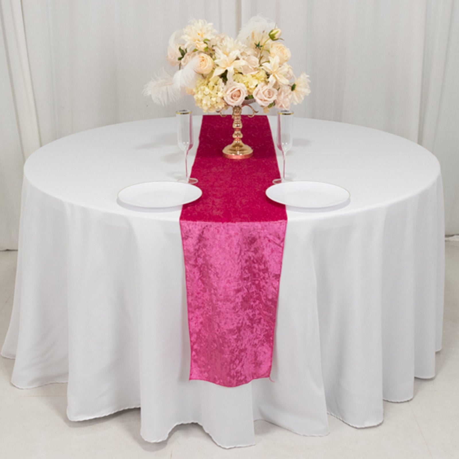 Premium Crushed Velvet 12"x108" Table Runner Fuchsia - Soft & Wrinkle - Resistant Table Linen - Bell Racket Store