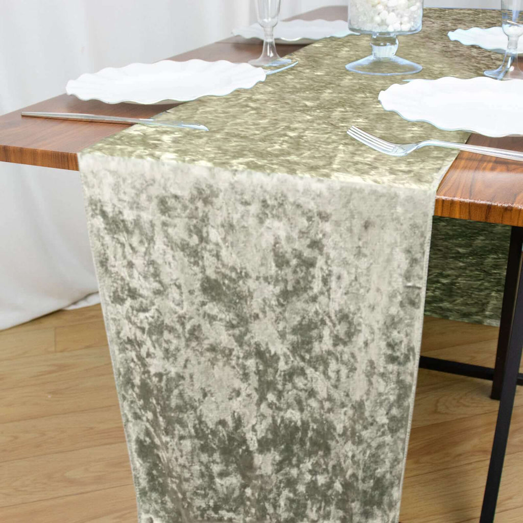 Premium Crushed Velvet 12"x108" Table Runner Sage Green - Soft & Wrinkle - Resistant Table Linen - Bell Racket Store