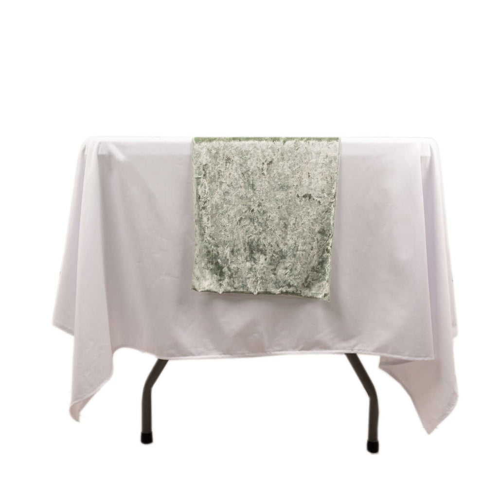 Premium Crushed Velvet 12"x108" Table Runner Sage Green - Soft & Wrinkle - Resistant Table Linen - Bell Racket Store