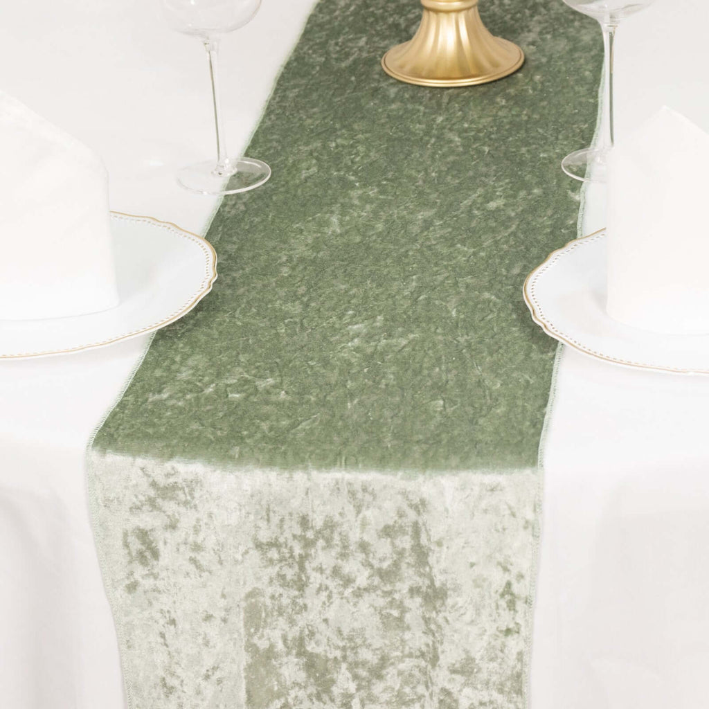 Premium Crushed Velvet 12"x108" Table Runner Sage Green - Soft & Wrinkle - Resistant Table Linen - Bell Racket Store