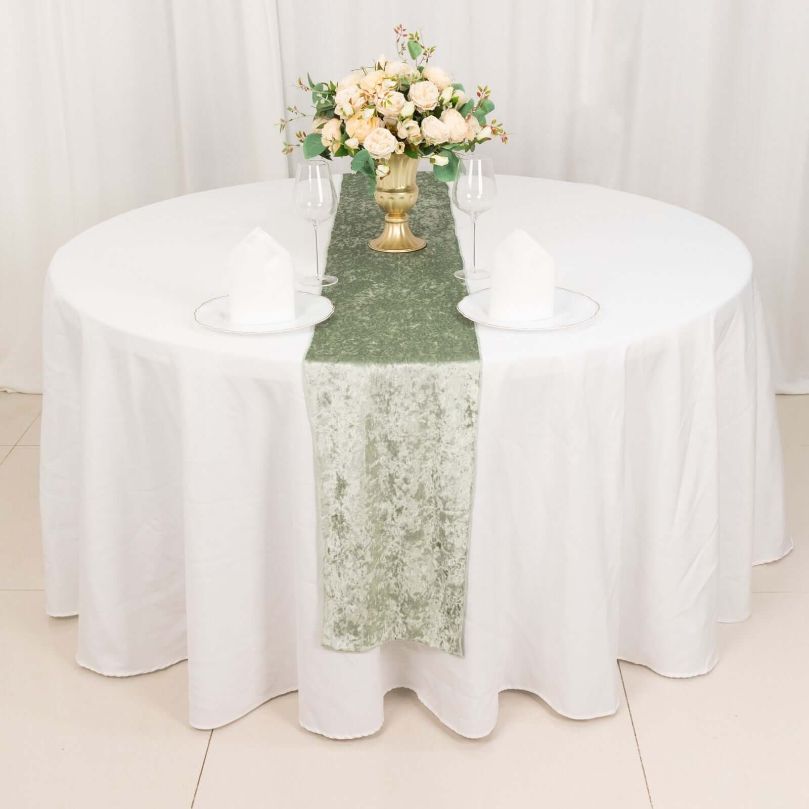 Premium Crushed Velvet 12"x108" Table Runner Sage Green - Soft & Wrinkle - Resistant Table Linen - Bell Racket Store
