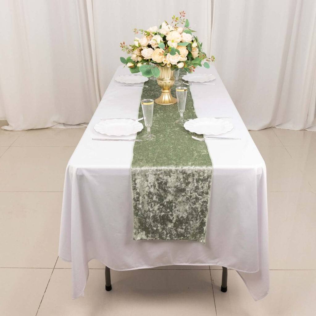 Premium Crushed Velvet 12"x108" Table Runner Sage Green - Soft & Wrinkle - Resistant Table Linen - Bell Racket Store