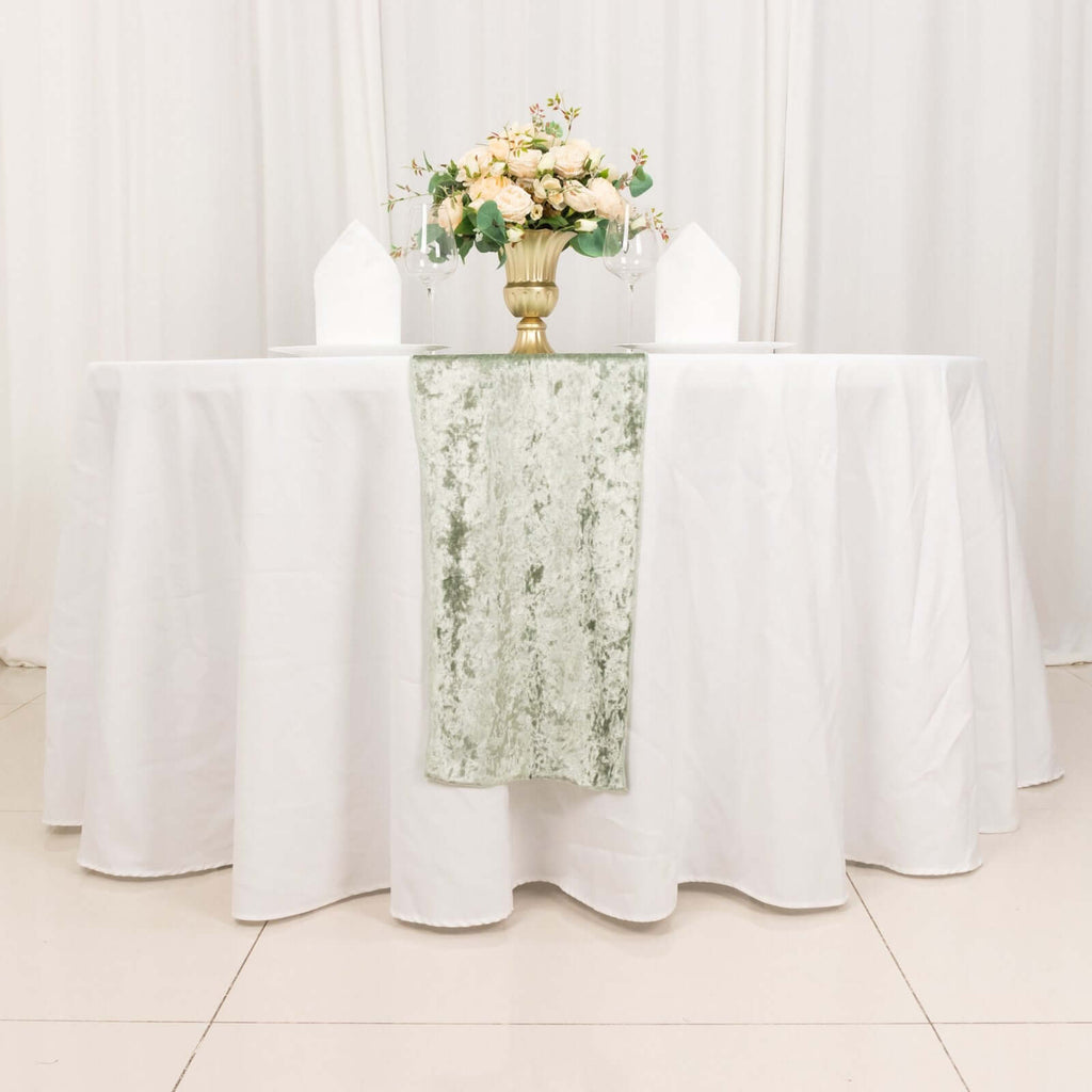Premium Crushed Velvet 12"x108" Table Runner Sage Green - Soft & Wrinkle - Resistant Table Linen - Bell Racket Store