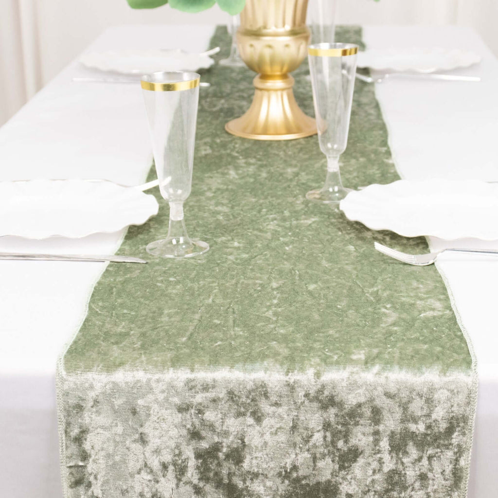Premium Crushed Velvet 12"x108" Table Runner Sage Green - Soft & Wrinkle - Resistant Table Linen - Bell Racket Store