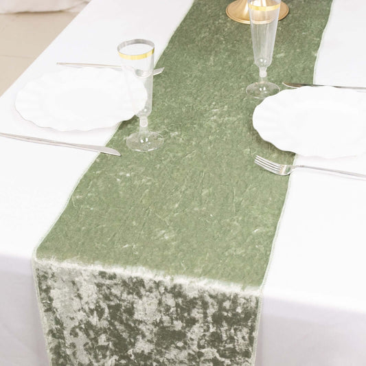 Premium Crushed Velvet 12"x108" Table Runner Sage Green - Soft & Wrinkle - Resistant Table Linen - Bell Racket Store