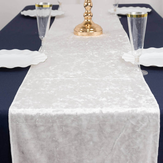 Premium Crushed Velvet 12"x108" Table Runner White - Soft & Wrinkle - Resistant Table Linen for Events - Bell Racket Store