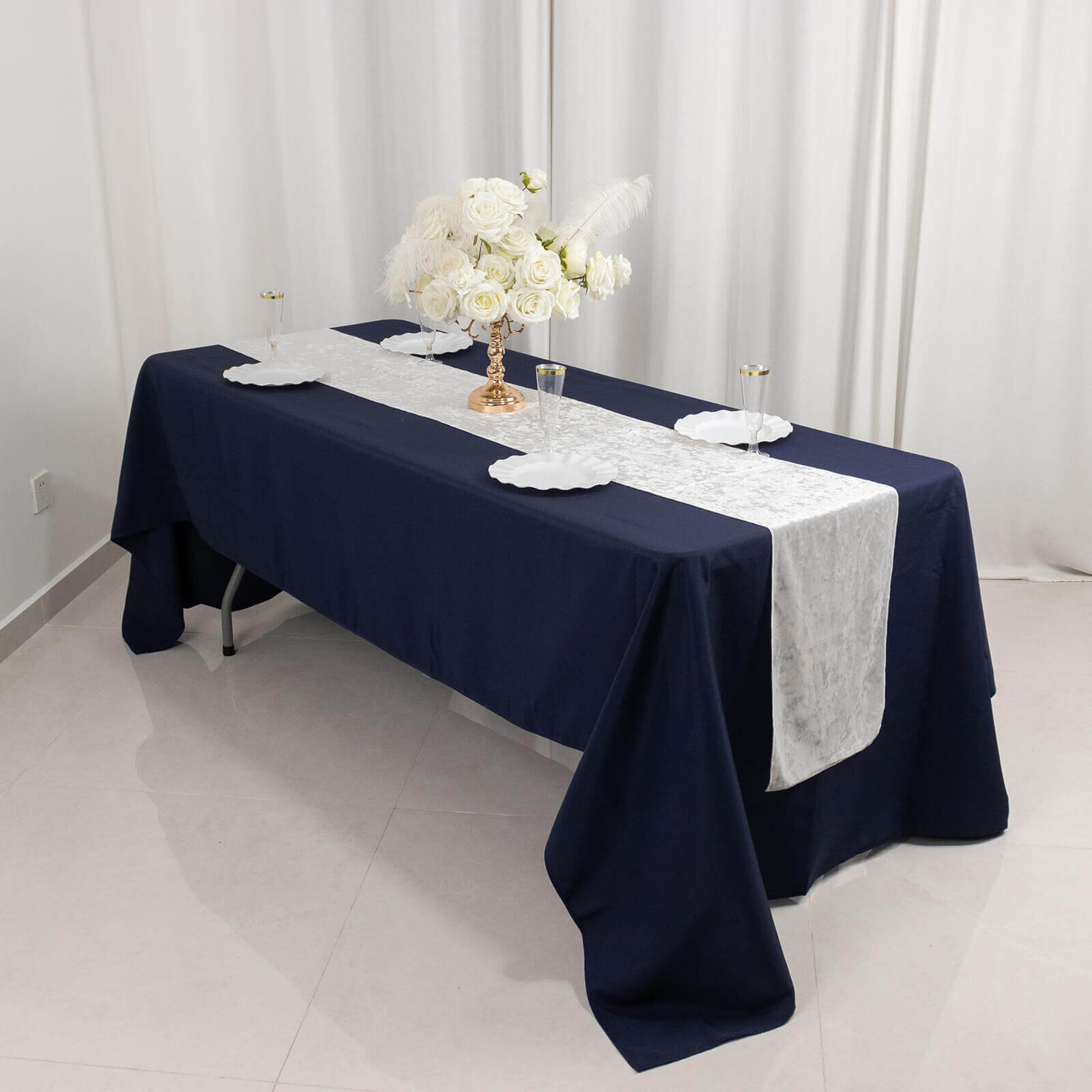 Premium Crushed Velvet 12"x108" Table Runner White - Soft & Wrinkle - Resistant Table Linen for Events - Bell Racket Store