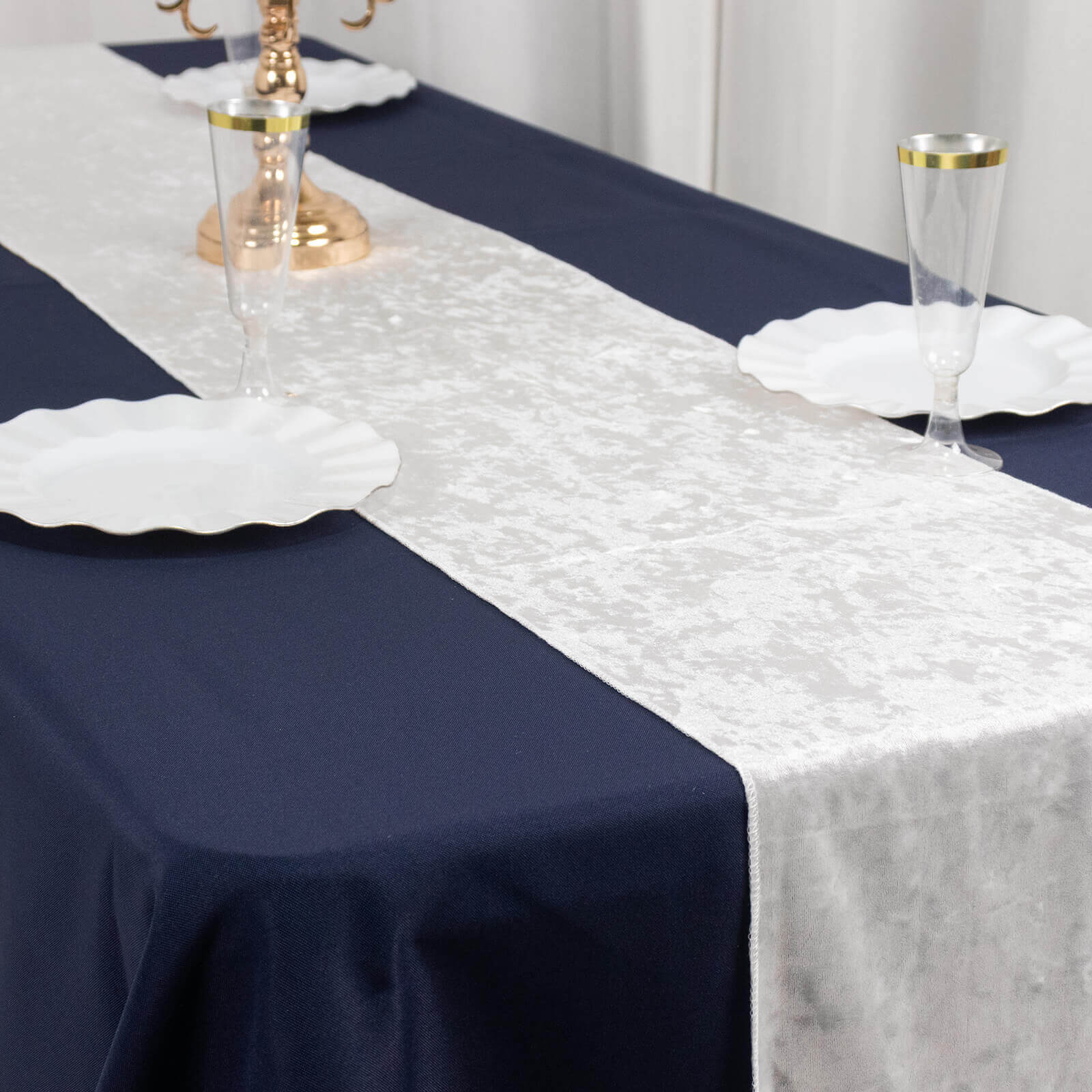 Premium Crushed Velvet 12"x108" Table Runner White - Soft & Wrinkle - Resistant Table Linen for Events - Bell Racket Store