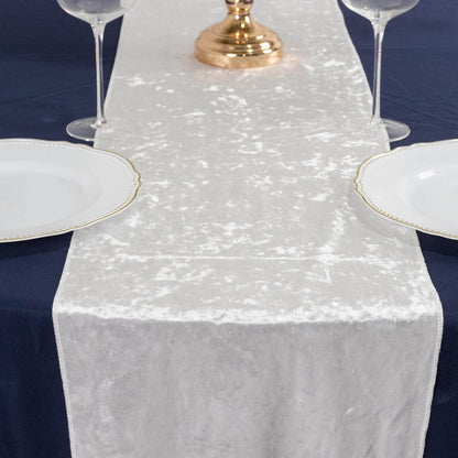 Premium Crushed Velvet 12"x108" Table Runner White - Soft & Wrinkle - Resistant Table Linen for Events - Bell Racket Store