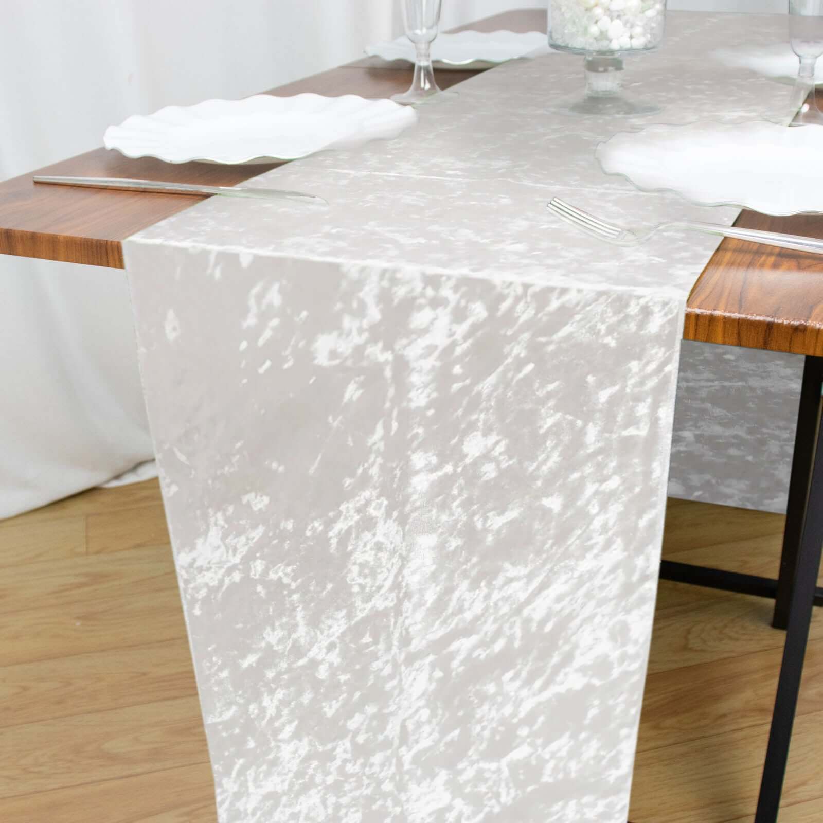 Premium Crushed Velvet 12"x108" Table Runner White - Soft & Wrinkle - Resistant Table Linen for Events - Bell Racket Store