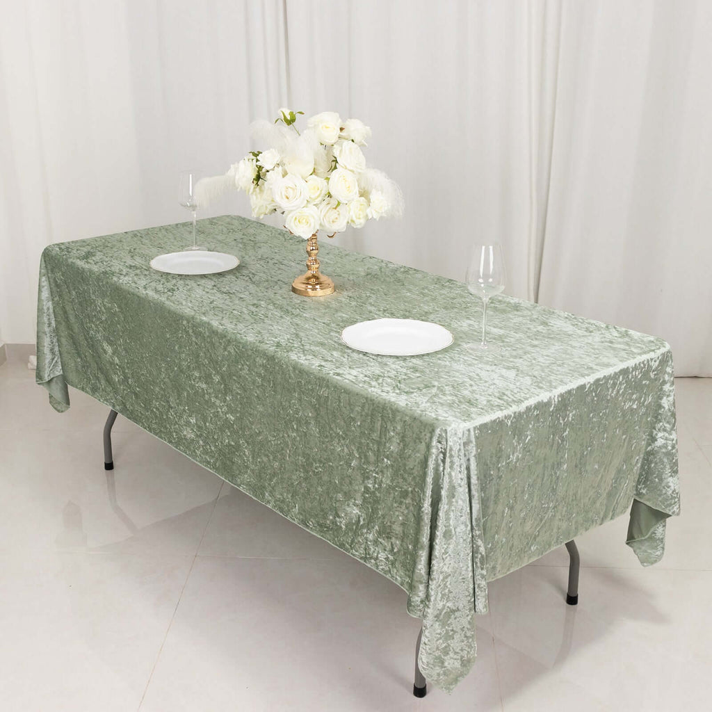 Premium Crushed Velvet 60"x102" Rectangle Tablecloth Sage Green - Reusable Soft Table Cover - Bell Racket Store