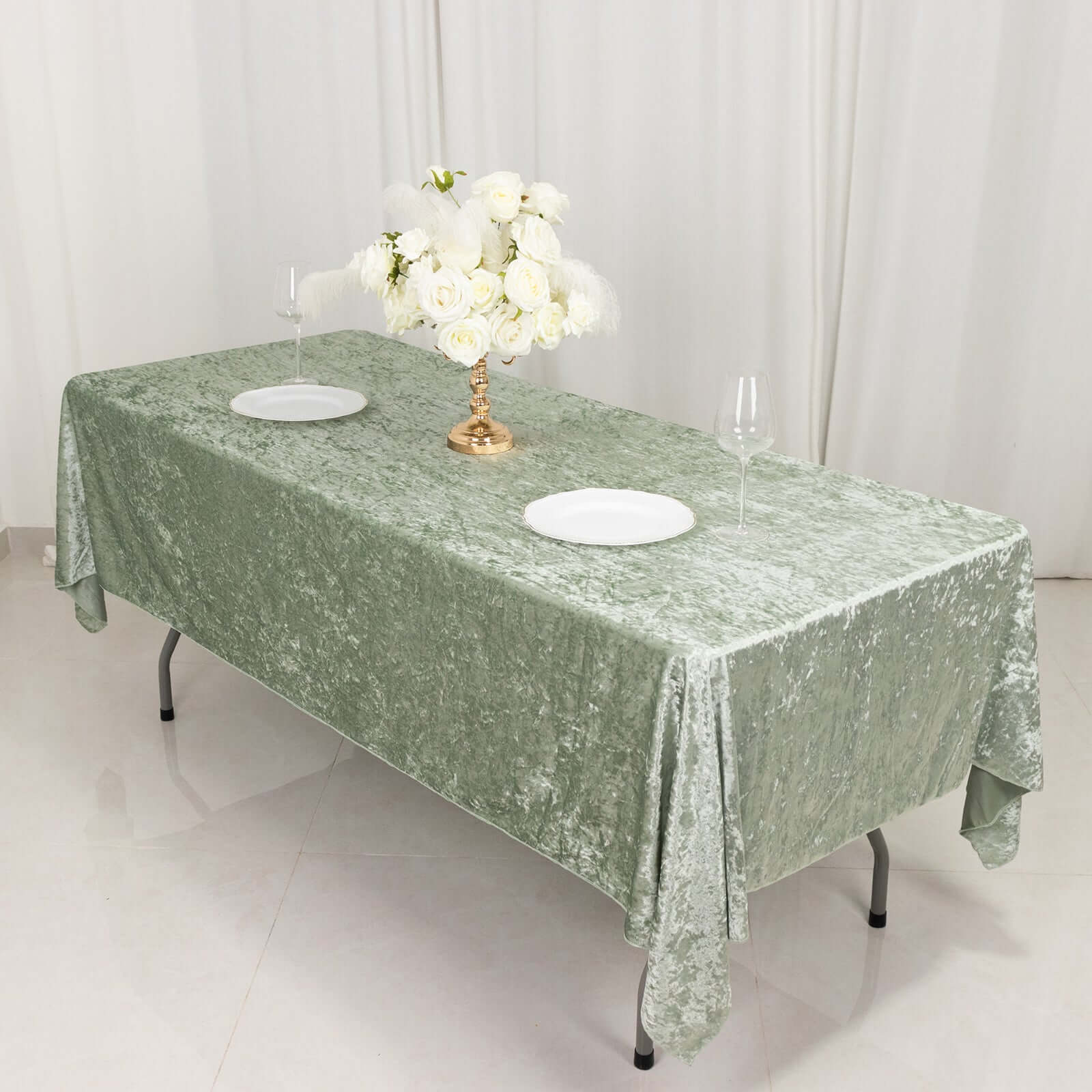 Premium Crushed Velvet 60"x102" Rectangle Tablecloth Sage Green - Reusable Soft Table Cover - Bell Racket Store