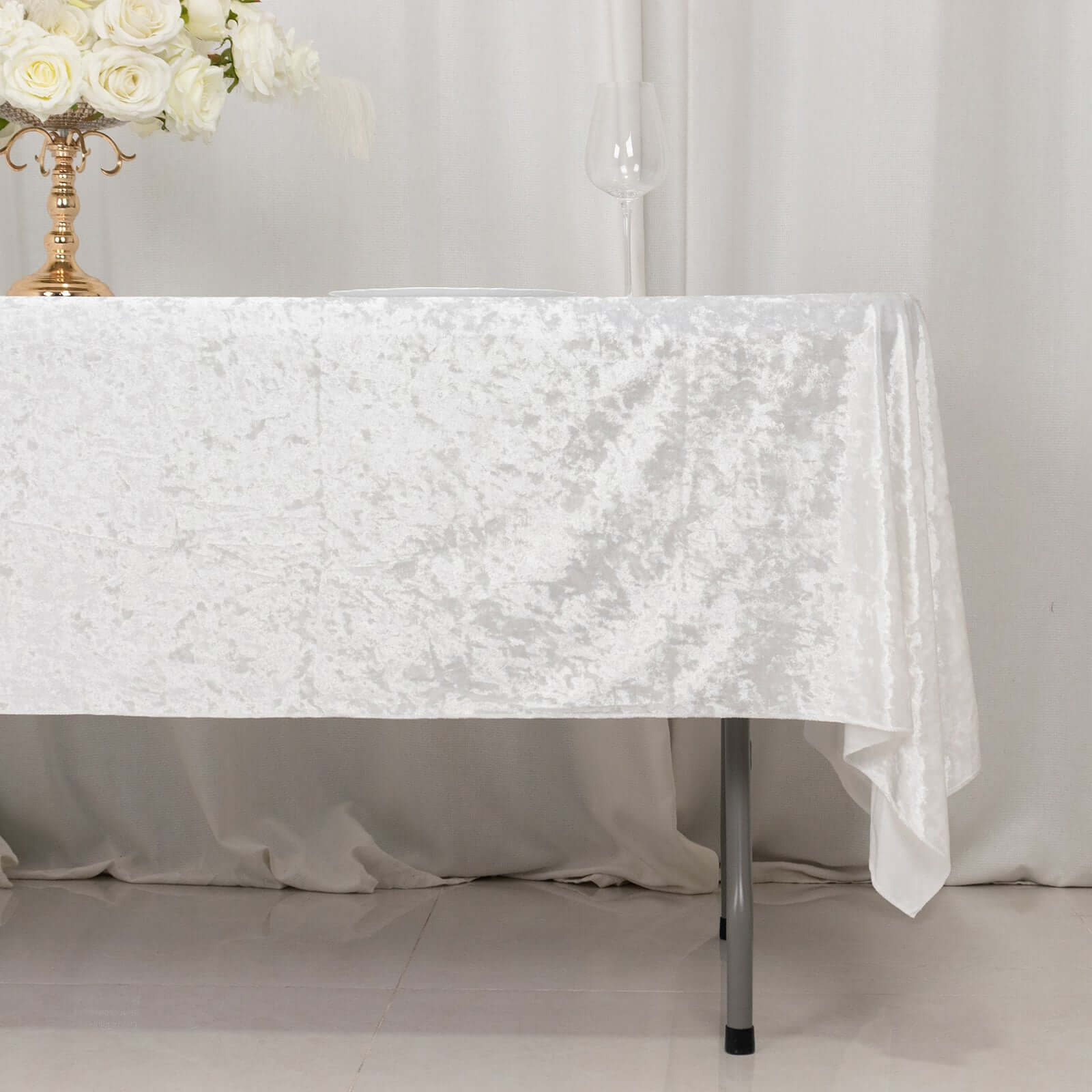 Premium Crushed Velvet 60"x102" Rectangle Tablecloth White - Reusable Soft & Classy Table Cover - Bell Racket Store