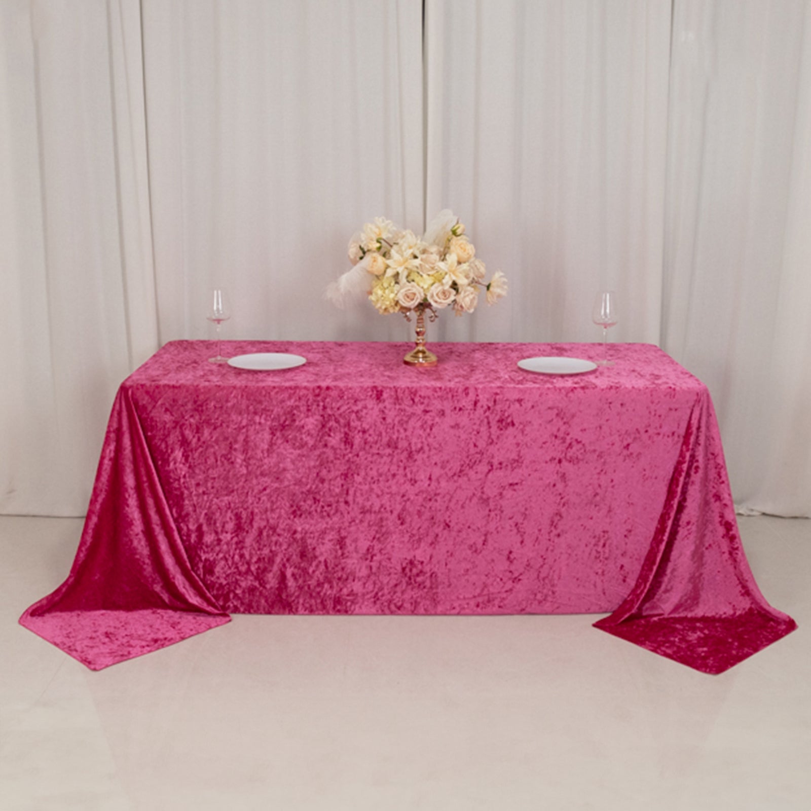 Premium Crushed Velvet 90"x132" Rectangle Tablecloth Fuchsia - Reusable Soft & Seamless Table Cover - Bell Racket Store