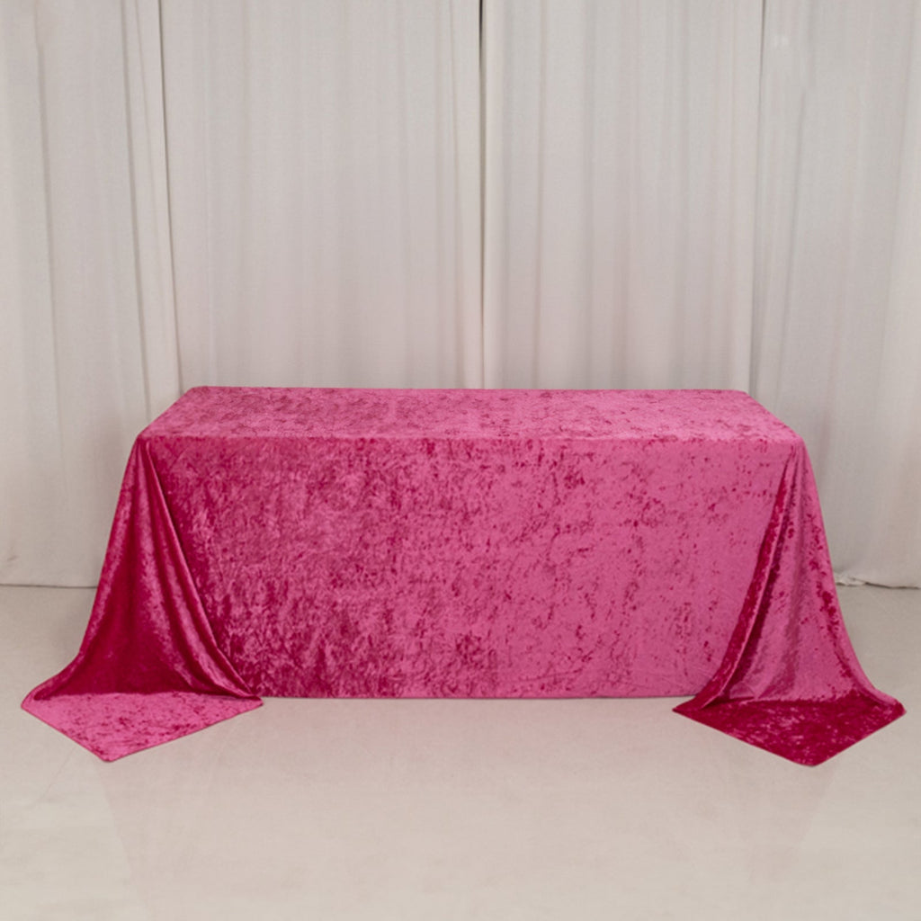 Premium Crushed Velvet 90"x132" Rectangle Tablecloth Fuchsia - Reusable Soft & Seamless Table Cover - Bell Racket Store