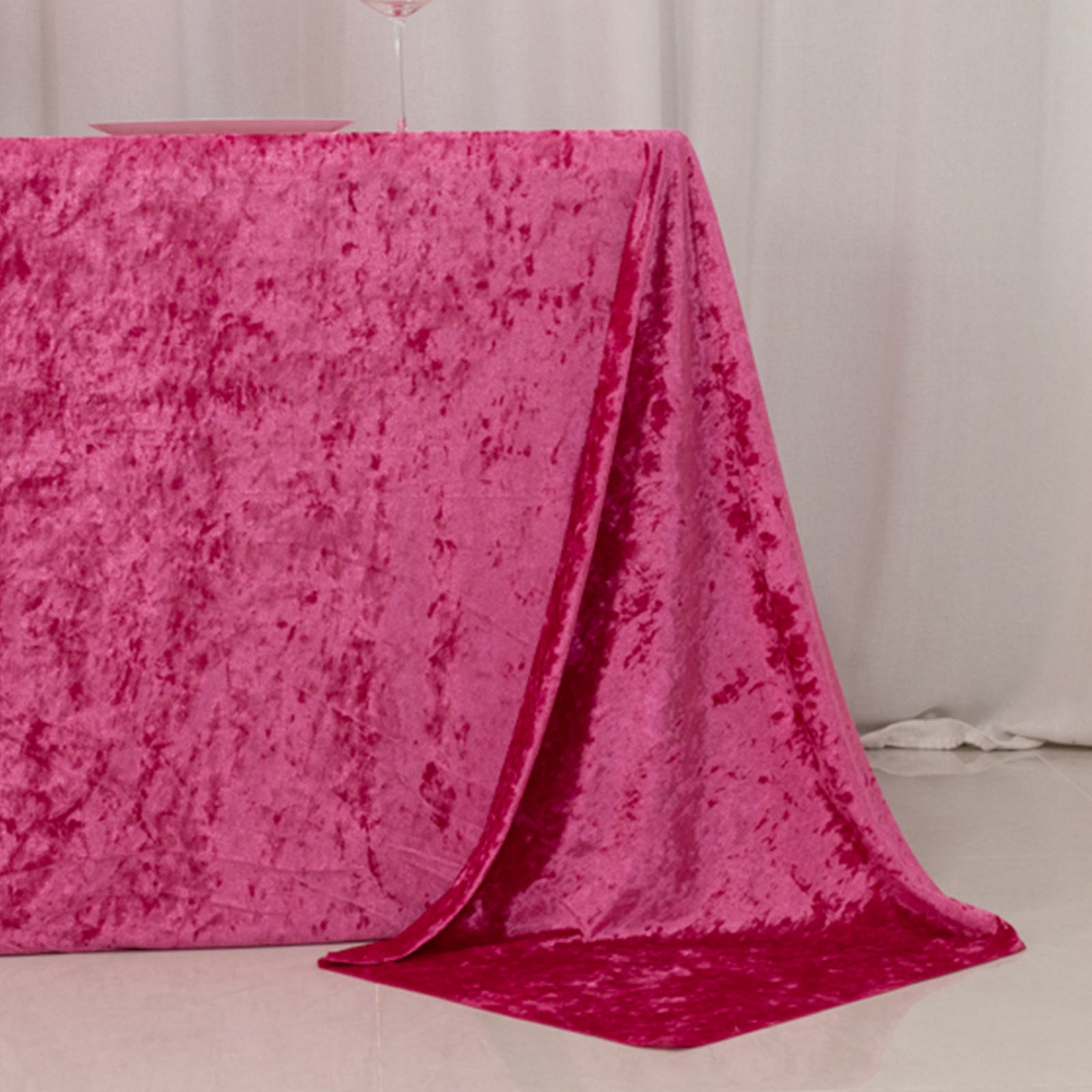 Premium Crushed Velvet 90"x132" Rectangle Tablecloth Fuchsia - Reusable Soft & Seamless Table Cover - Bell Racket Store