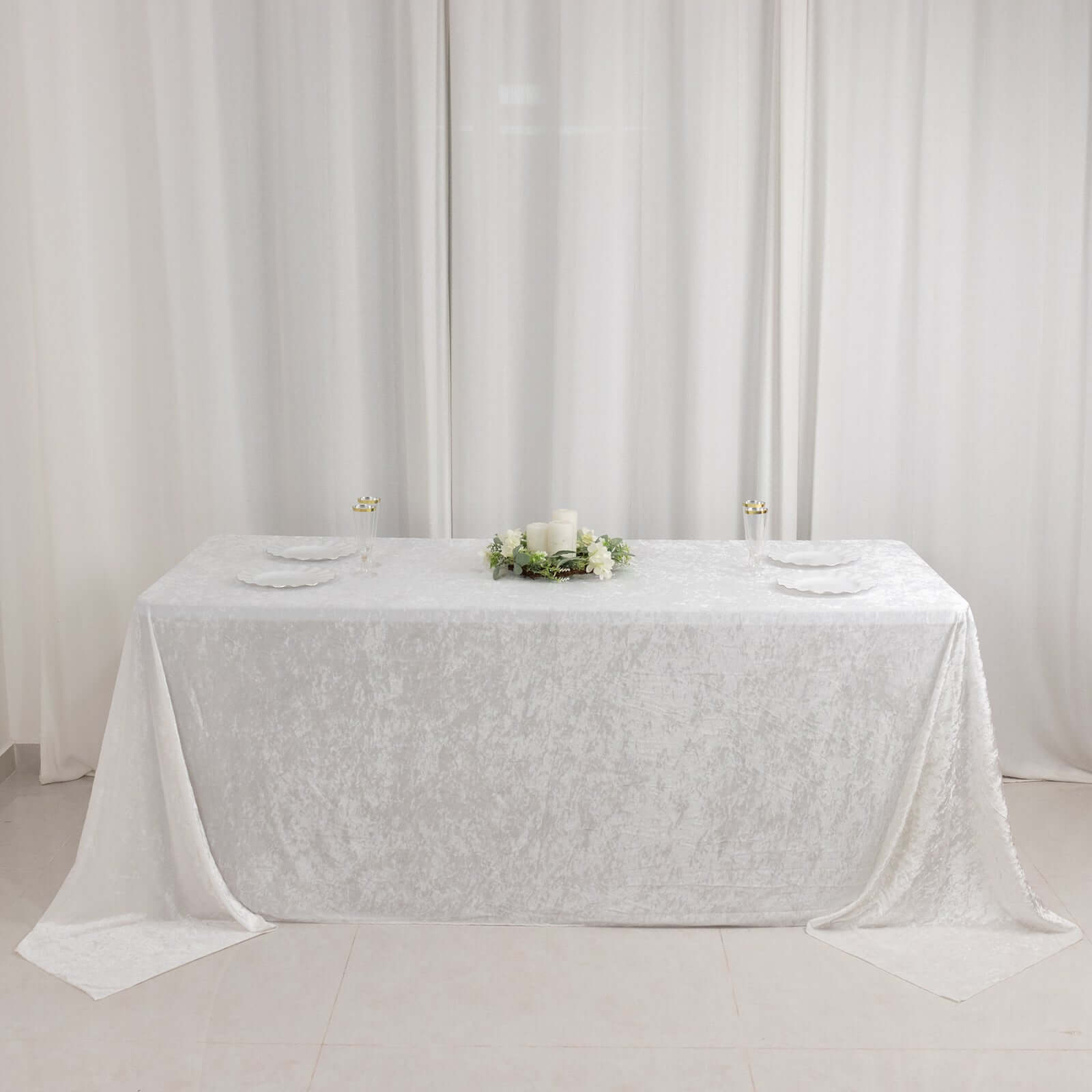 Premium Crushed Velvet 90"x132" Rectangle Tablecloth White - Reusable Soft & Graceful Seamless Table Cover - Bell Racket Store