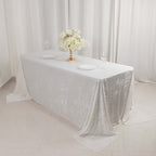 Premium Crushed Velvet 90"x132" Rectangle Tablecloth White - Reusable Soft & Graceful Seamless Table Cover - Bell Racket Store