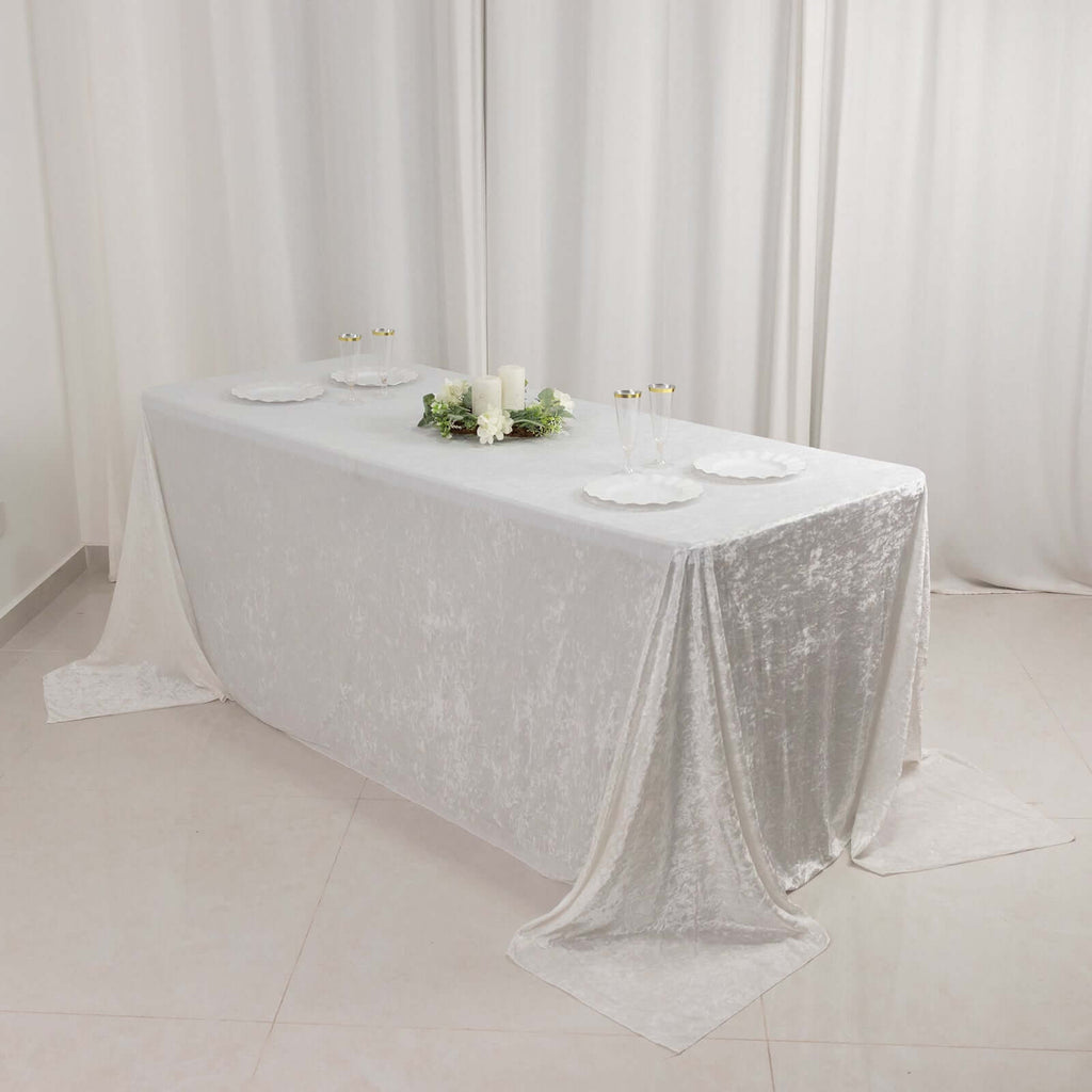 Premium Crushed Velvet 90"x132" Rectangle Tablecloth White - Reusable Soft & Graceful Seamless Table Cover - Bell Racket Store