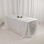 Premium Crushed Velvet 90"x132" Rectangle Tablecloth White - Reusable Soft & Graceful Seamless Table Cover - Bell Racket Store
