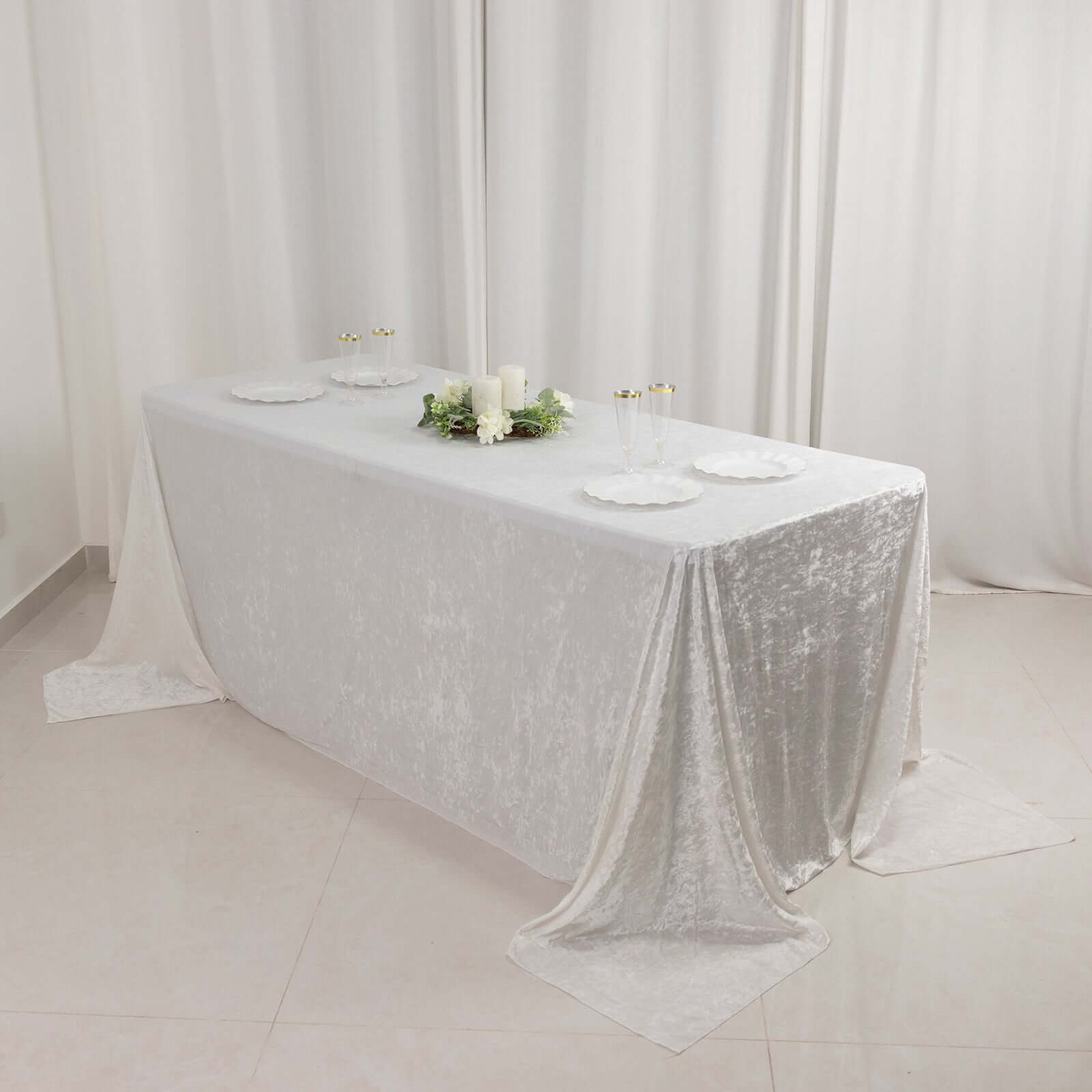 Premium Crushed Velvet 90"x132" Rectangle Tablecloth White - Reusable Soft & Graceful Seamless Table Cover - Bell Racket Store