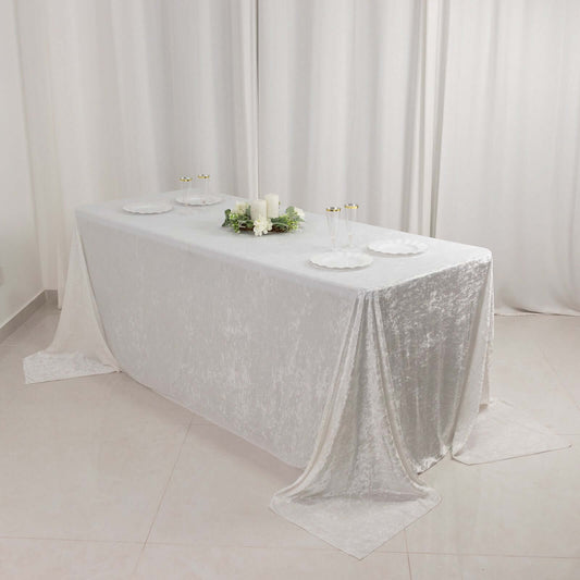 Premium Crushed Velvet 90"x132" Rectangle Tablecloth White - Reusable Soft & Graceful Seamless Table Cover - Bell Racket Store