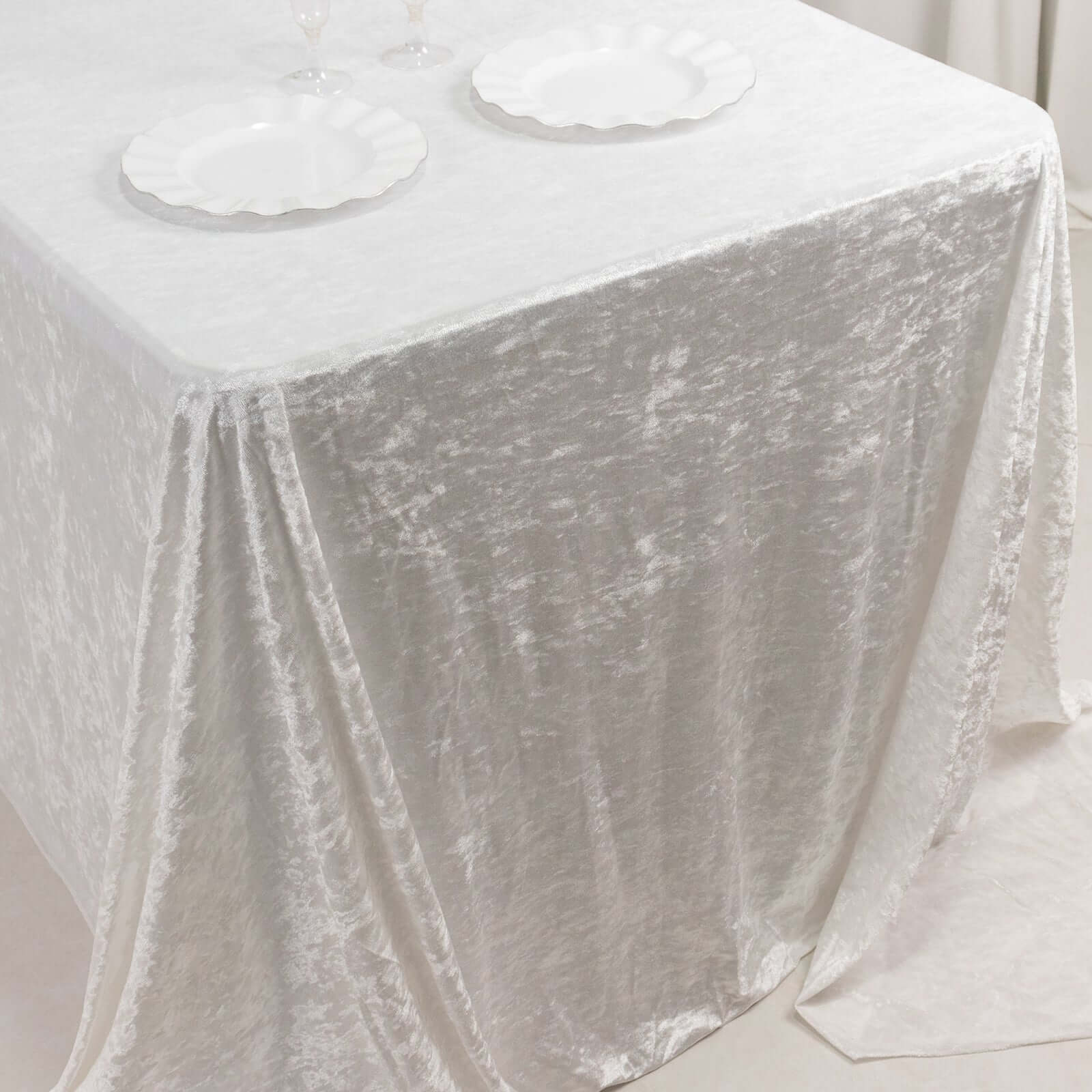 Premium Crushed Velvet 90"x132" Rectangle Tablecloth White - Reusable Soft & Graceful Seamless Table Cover - Bell Racket Store