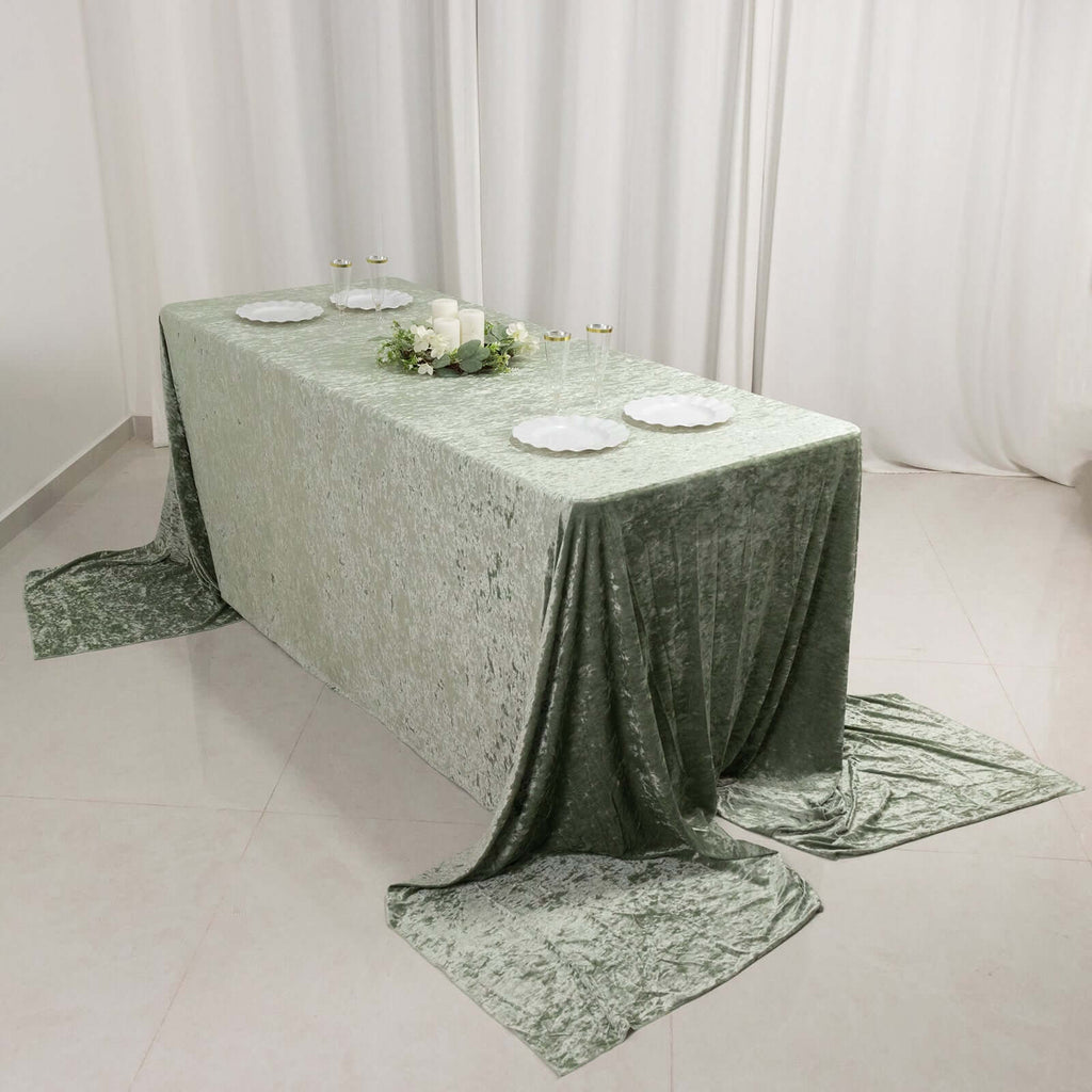 Premium Crushed Velvet 90"x156" Rectangle Tablecloth Sage Green - Reusable Soft Seamless Table Cover - Bell Racket Store